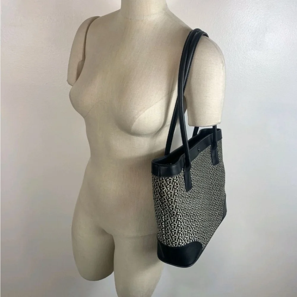 Etienne Aigner Purse Handbag Bag Tote Canvas Exterior w/ Matching Key Ring